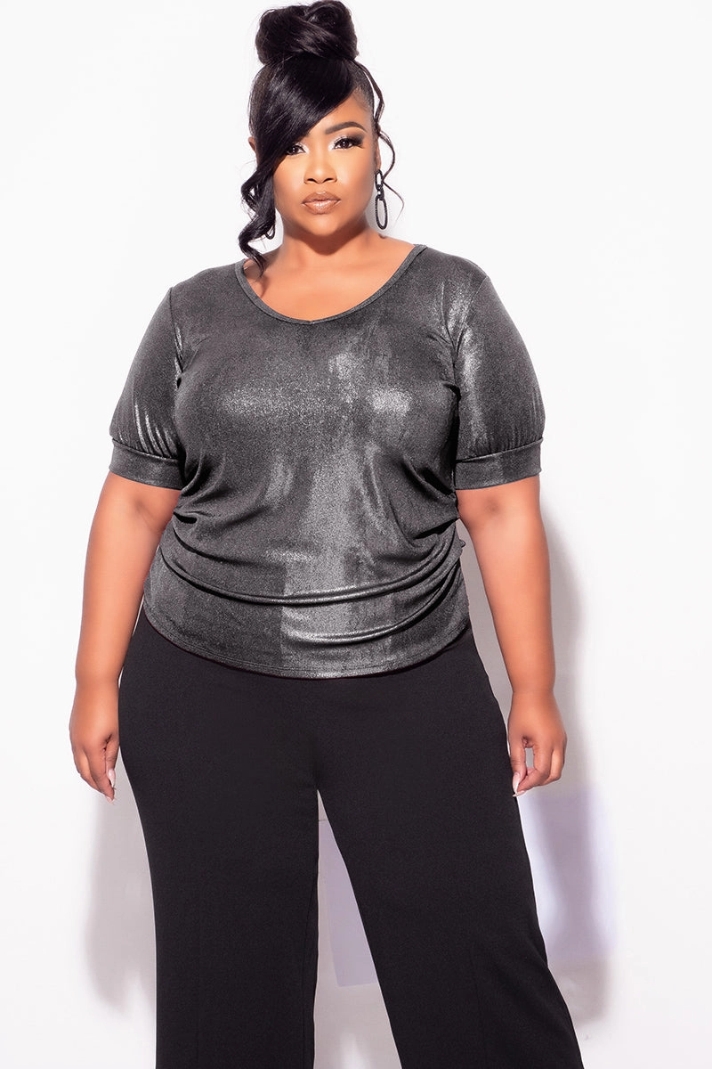 Final Sale Plus Size Top in Metallic Grey Sustainable Textile Comfortable Layer