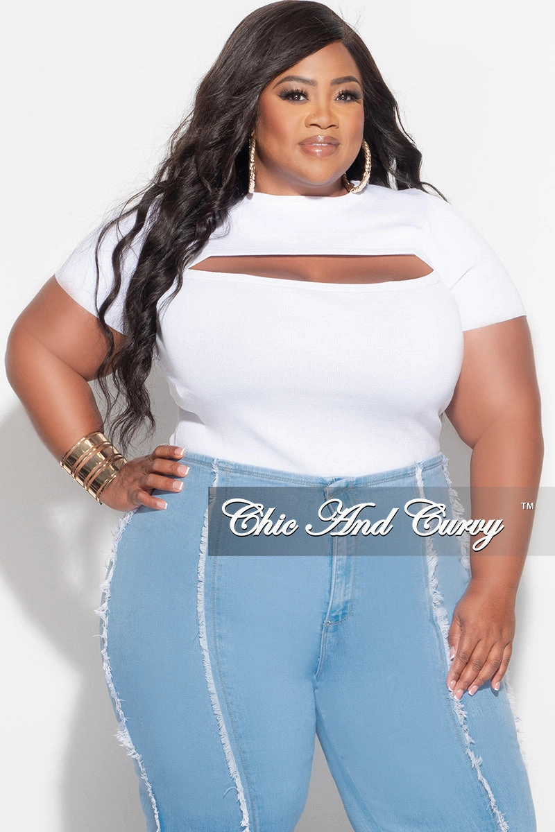 Final Sale Plus Size Top with Cutout in White Side slits Utility pocket