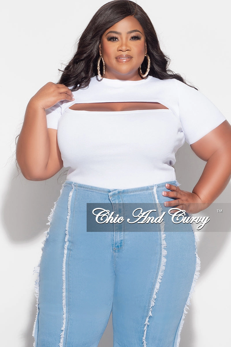 Final Sale Plus Size Top with Cutout in White Relax Fit Timeless Layers