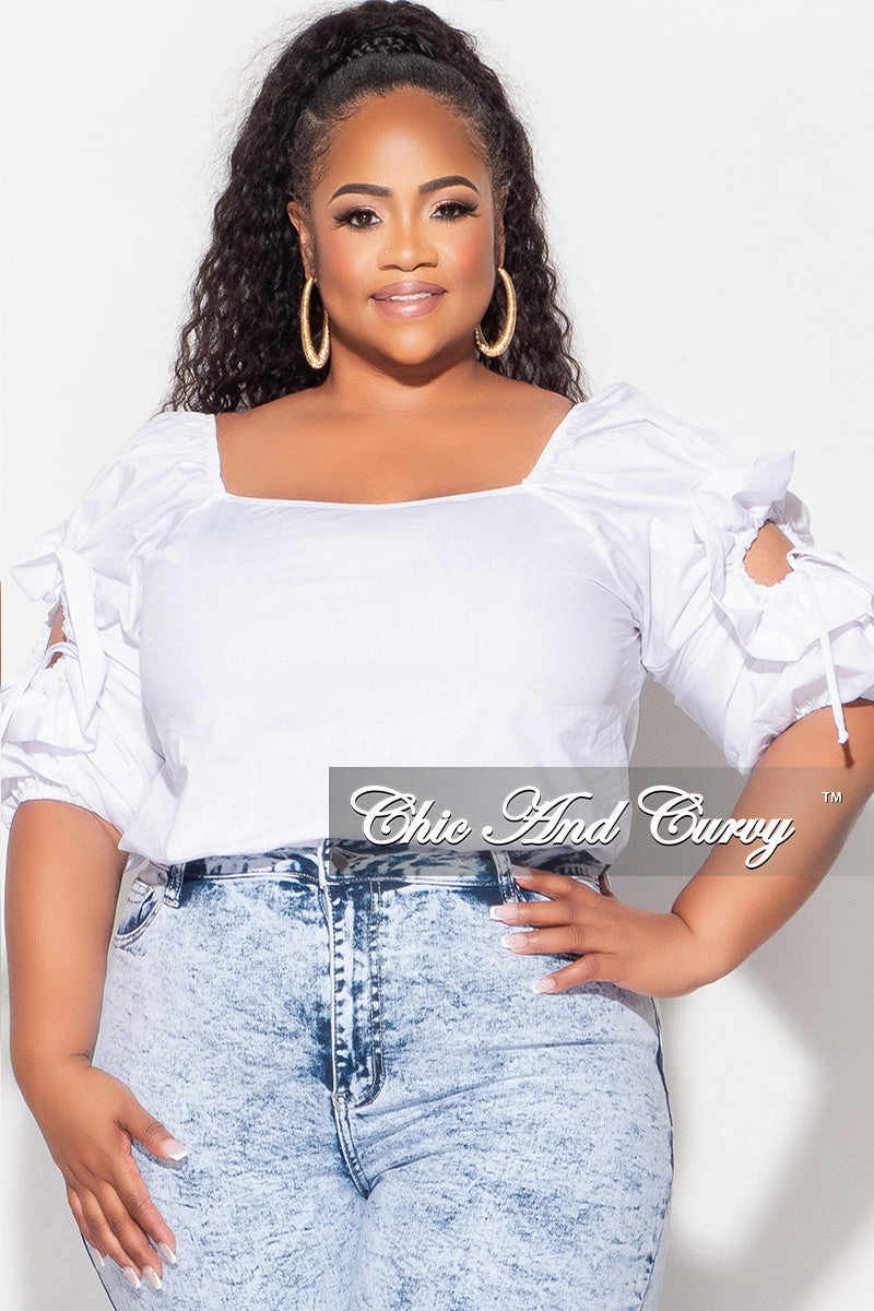 Final Sale Plus Size Top with Cutout Sleeves in White Active Flex Quality Material