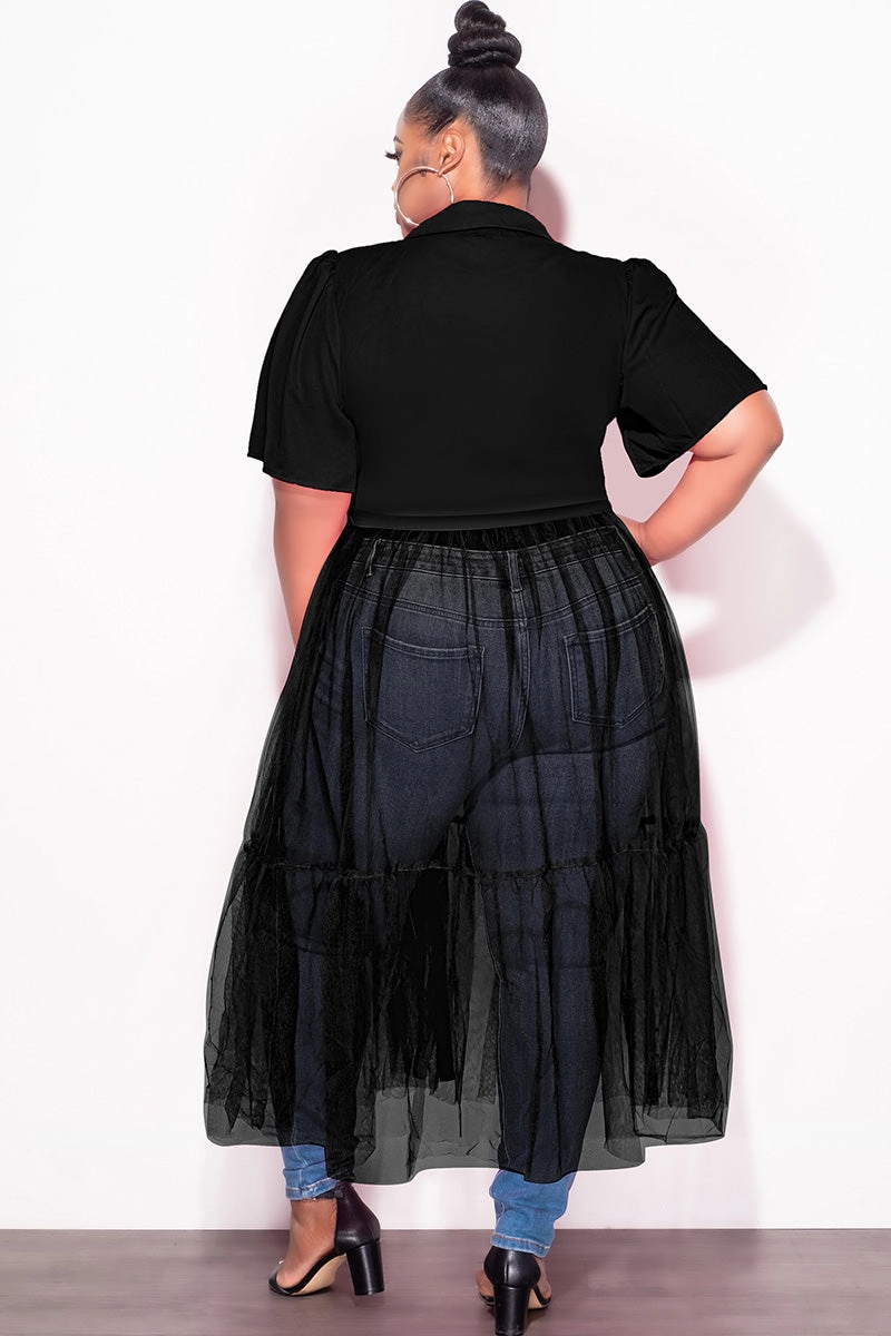 High-waisted fit Structured fabric Final Sale Plus Size Top with Sheer Detail in Black
