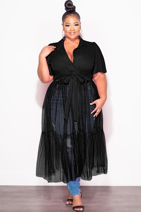 Perfect Shape Final Sale Plus Size Top with Sheer Detail in Black