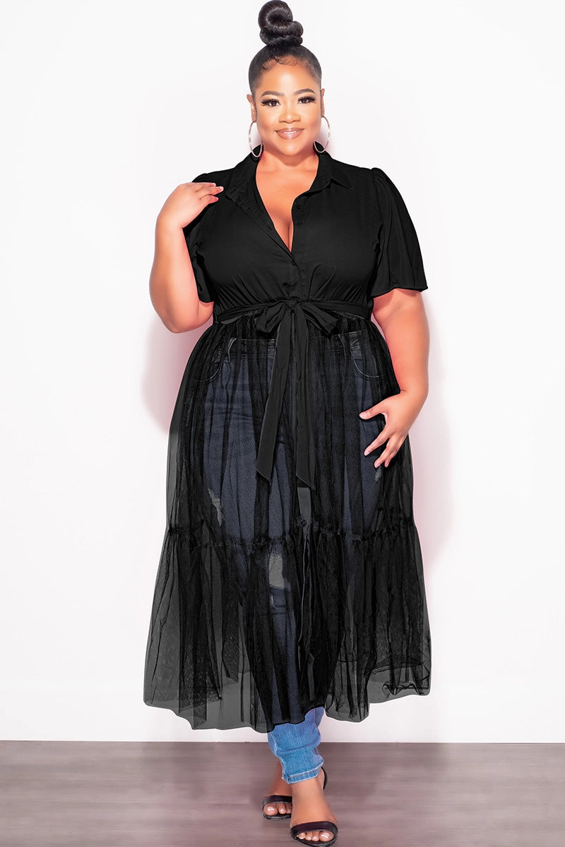 Perfect Shape Final Sale Plus Size Top with Sheer Detail in Black