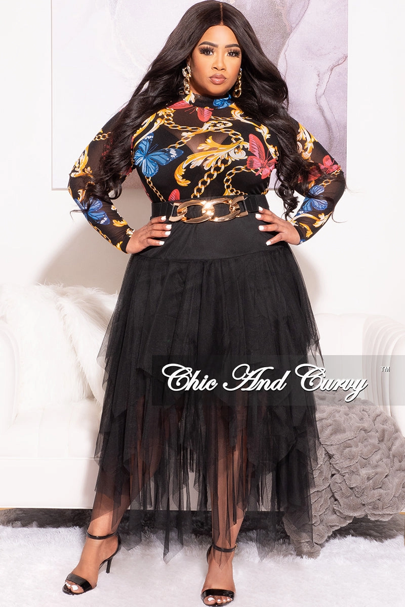 Final Sale Plus Size Tulle Multi Layered Mesh Skirt in Black Hidden Pocket System