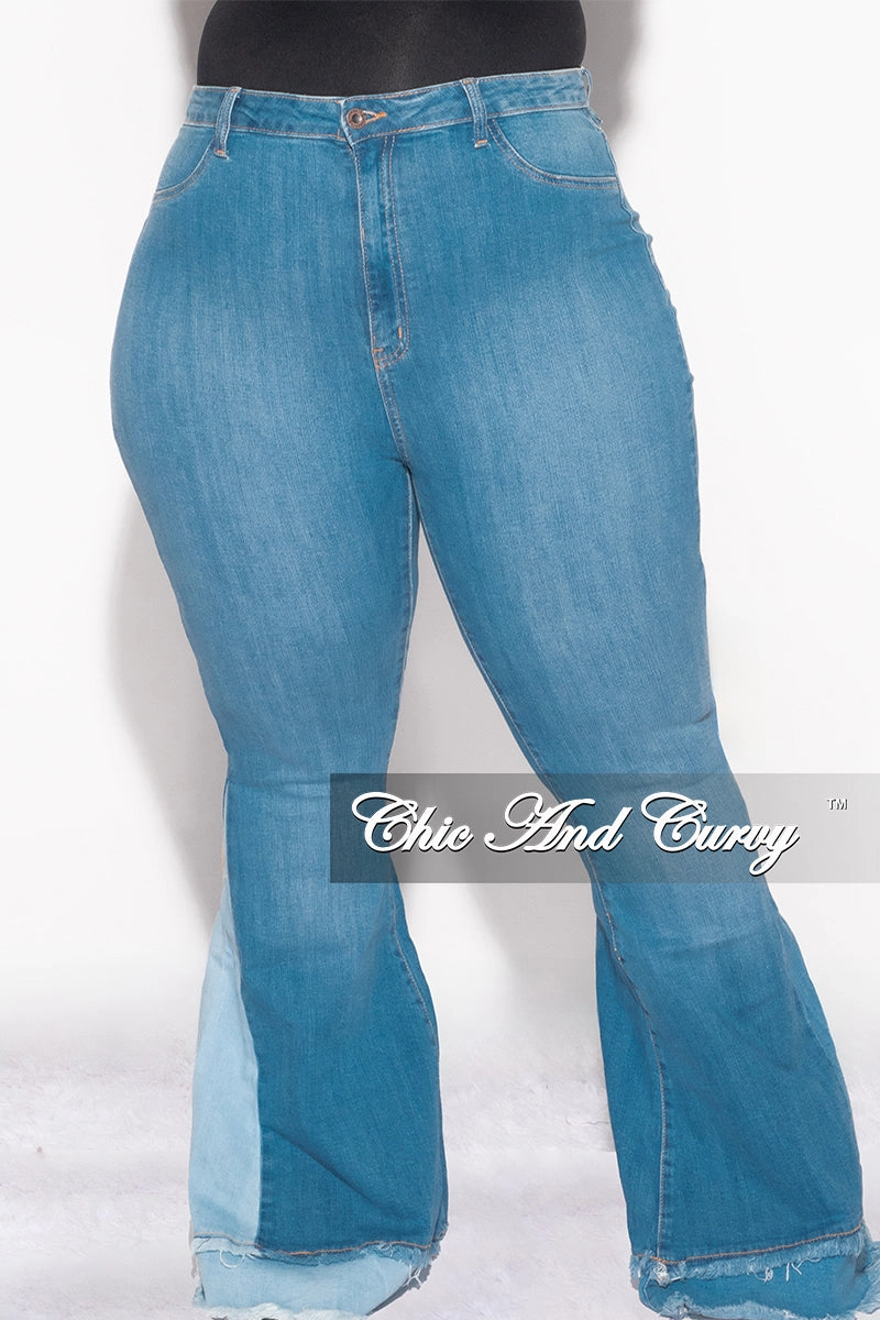 Final Sale Plus Size Two Tone Denim Jeans Seamless Waist Technology