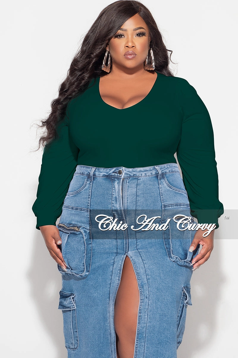 Final Sale Plus Size V Neck Bodysuit in Hunter Green AbrasionResistant