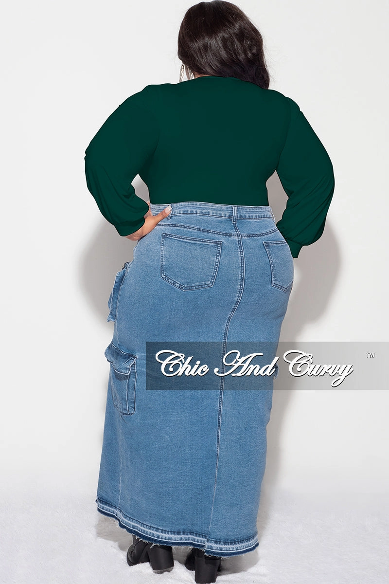 Fashionable Waist Training Wear Final Sale Plus Size V Neck Bodysuit in Hunter Green