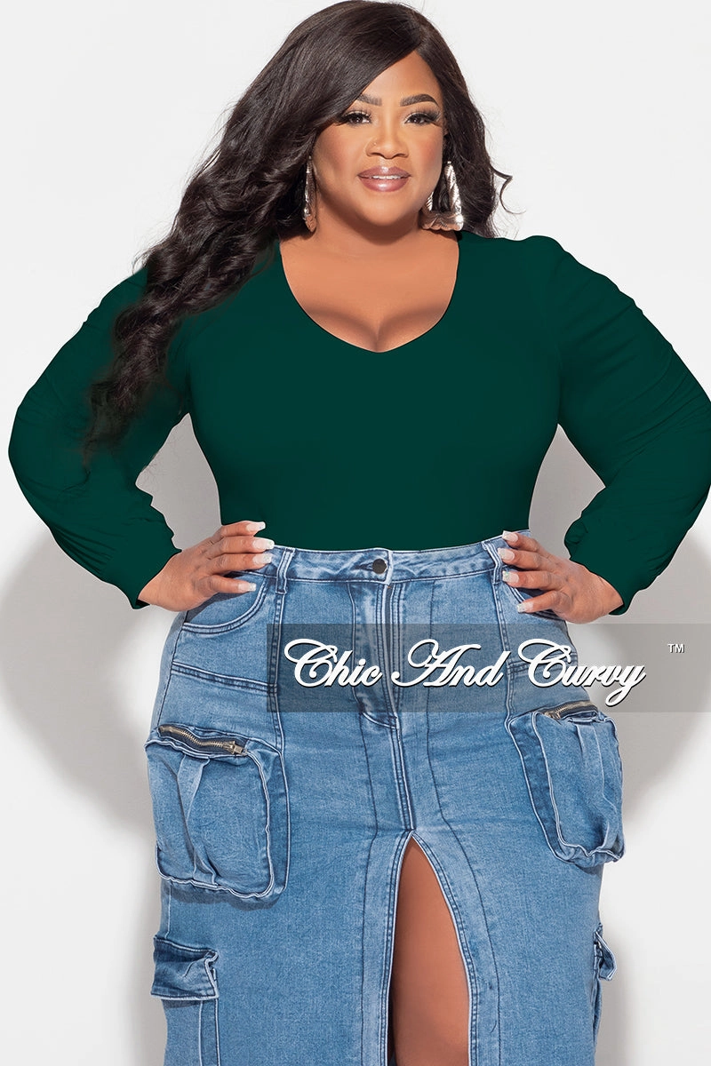 Final Sale Plus Size V Neck Bodysuit in Hunter Green Outdoor activities