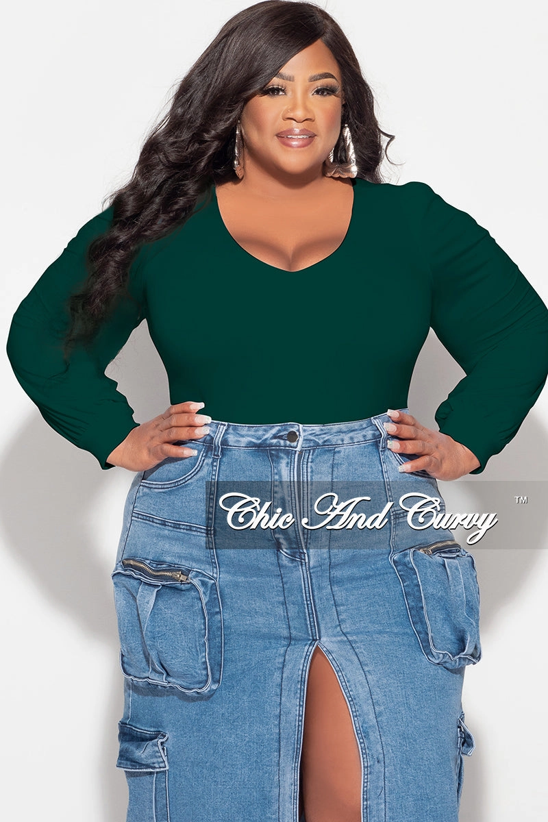 Functional Layers Chic Look Final Sale Plus Size V Neck Bodysuit in Hunter Green