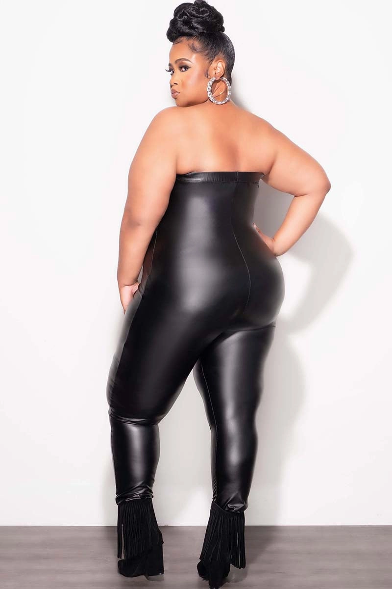 Final Sale Plus Size Vegan Leather Jumpsuit in Black Freedom Move