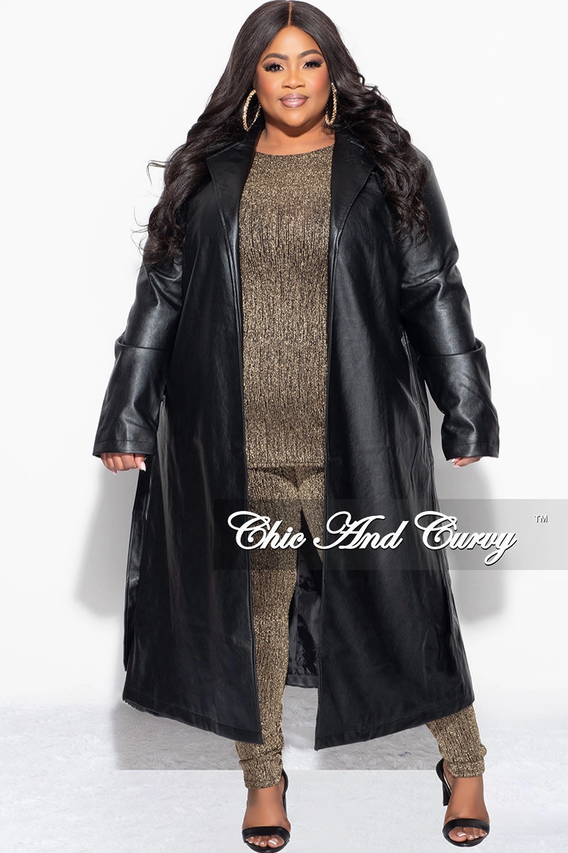 Final Sale Plus Size Vegan Leather Trench Coat with Tie in Black Urban Comfort Comfy Feel