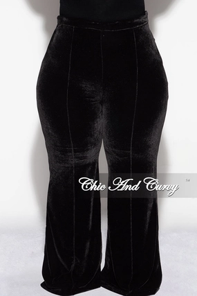 No Tag Outdoor Activity Final Sale Plus Size Velvet High Waist Pants in Black