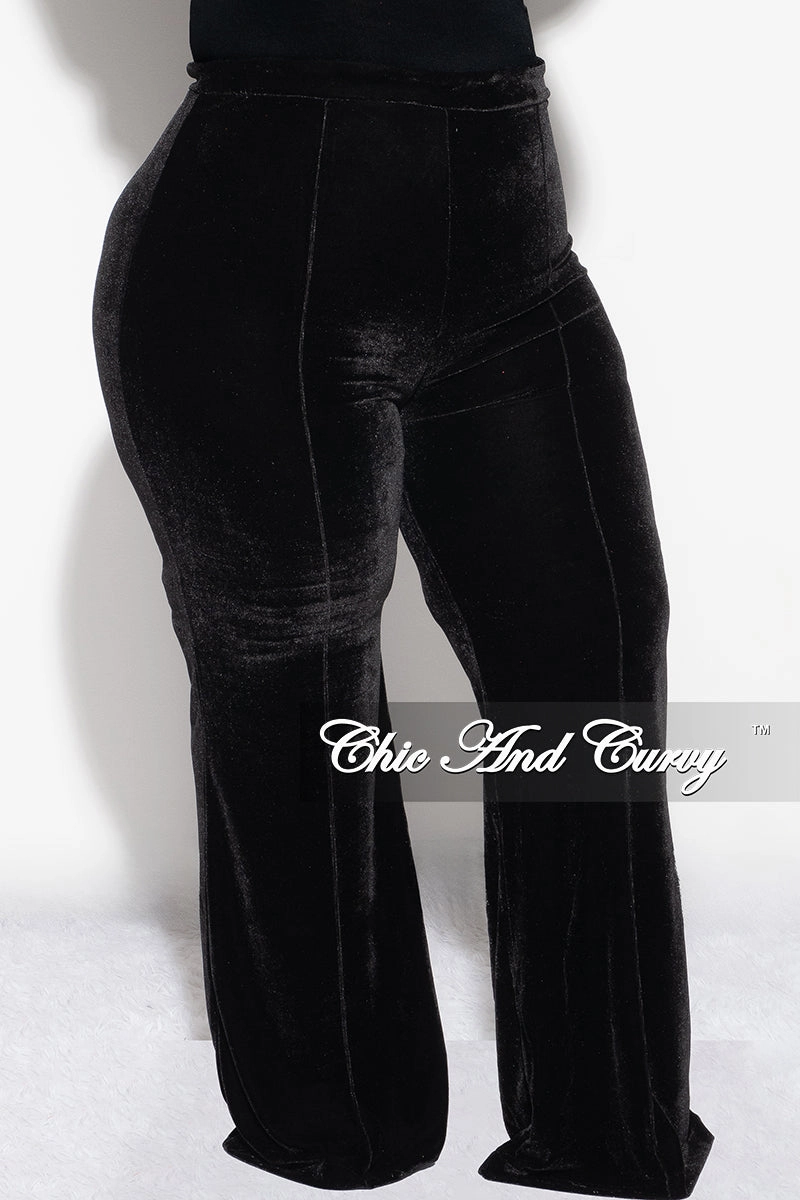 Final Sale Plus Size Velvet High Waist Pants in Black Simple Comfort Wear Wrinkle Free Fabric