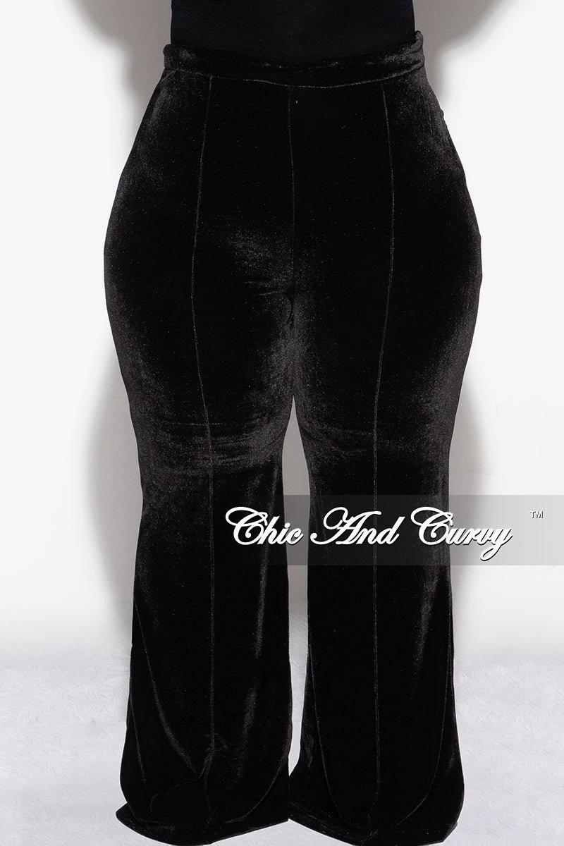 No Tag Outdoor Activity Final Sale Plus Size Velvet High Waist Pants in Black