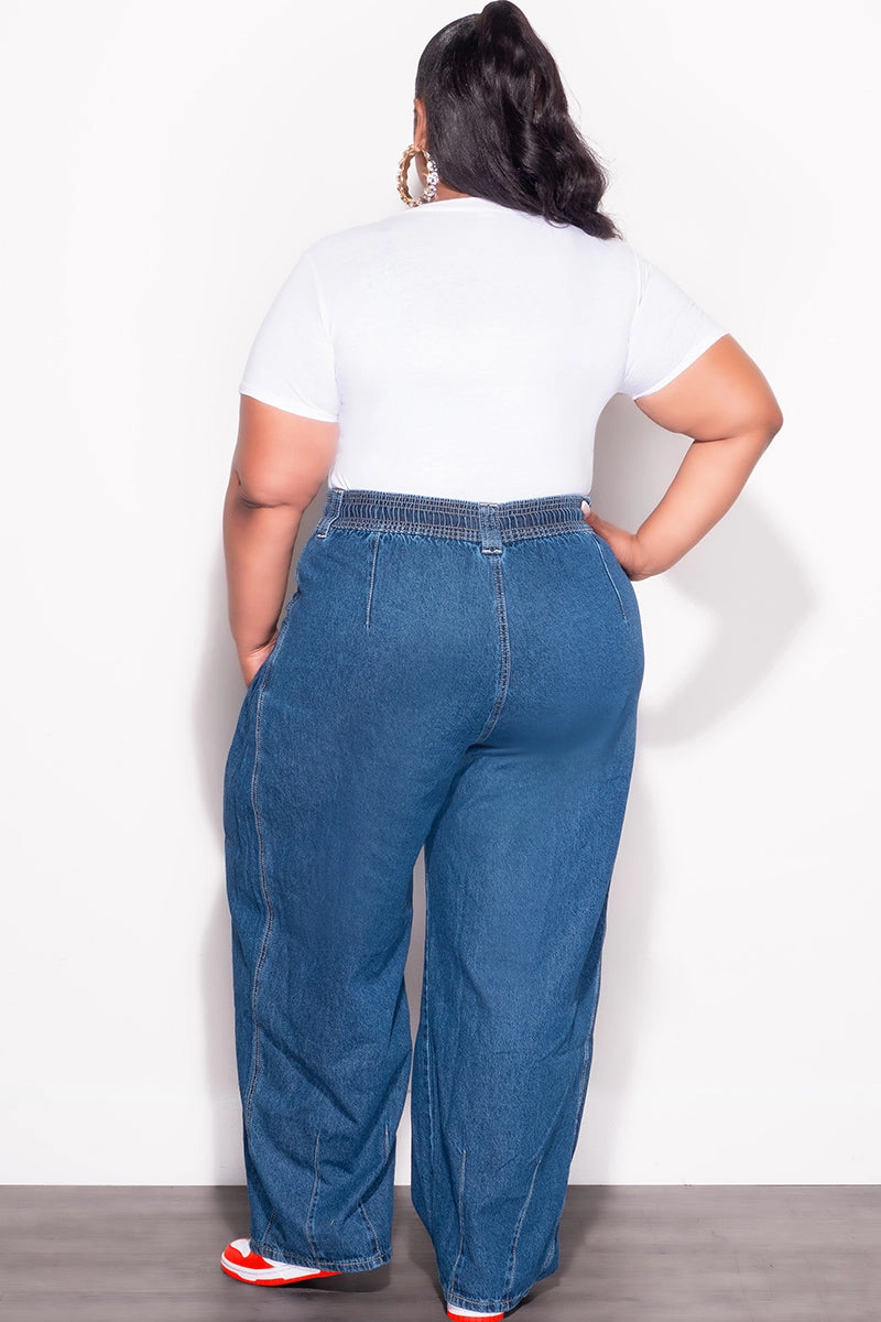 Final Sale Plus Size Wide Leg Pants in Denim MachineWashableFabric