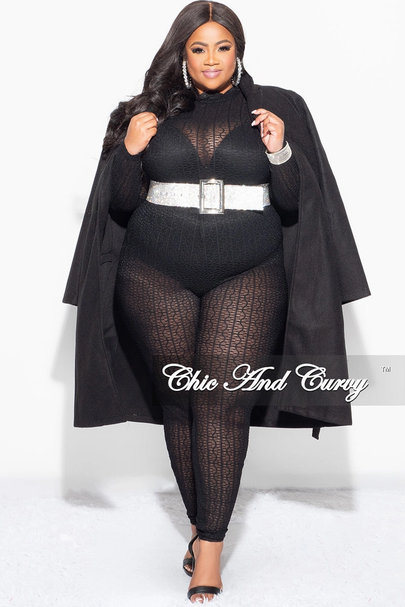 Final Sale Plus Size Wool Trench Coat with Tie in  Black Stay Cool All weather