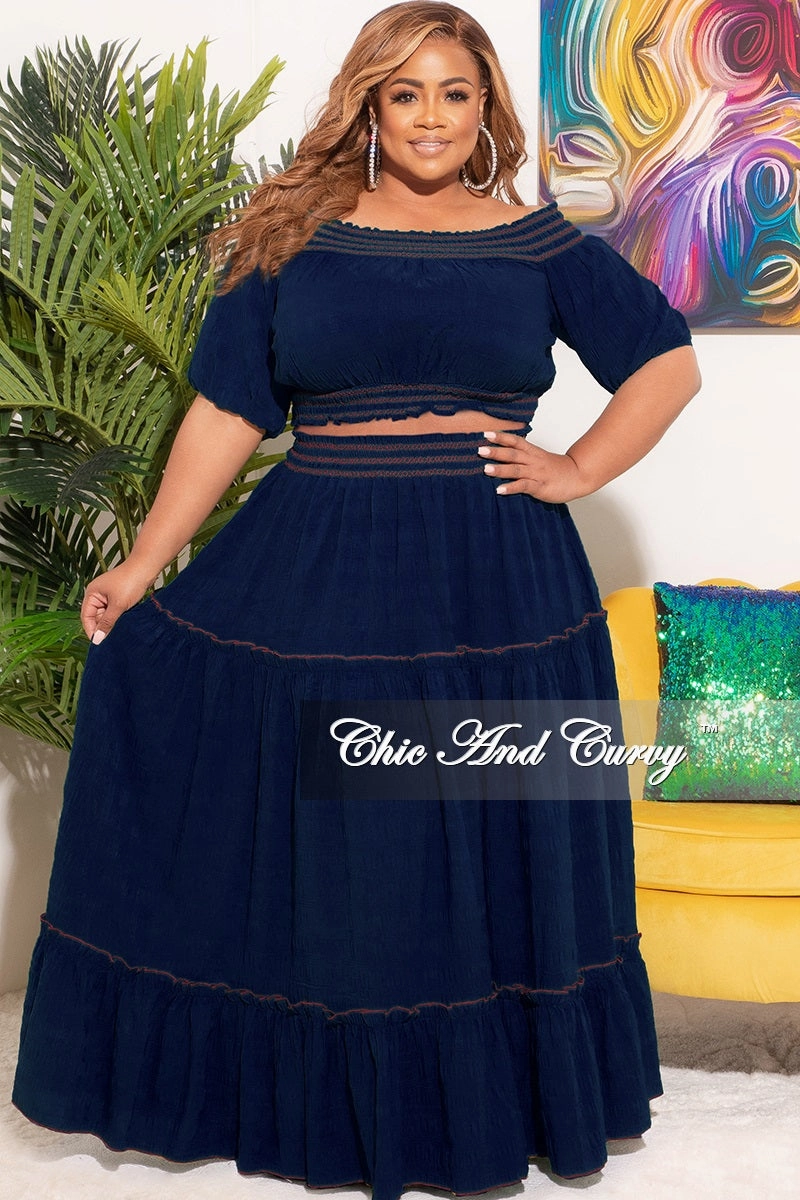 Final Sale Size 2pc Off The Shoulder Skirt Set in Navy Casual Fit Design Formal Look