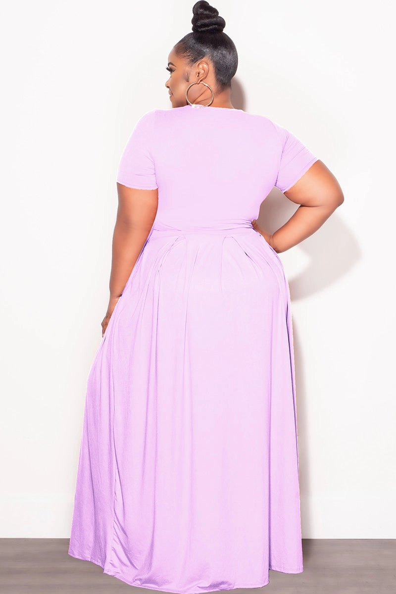 Stylish Comfort Final Sale Size 2pc Tie Top Maxi Skirt Set in Lavender