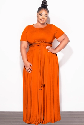 Practical Fit Layer Comfort Final Sale Size 2pc Tie Top Maxi Skirt Set in Rust