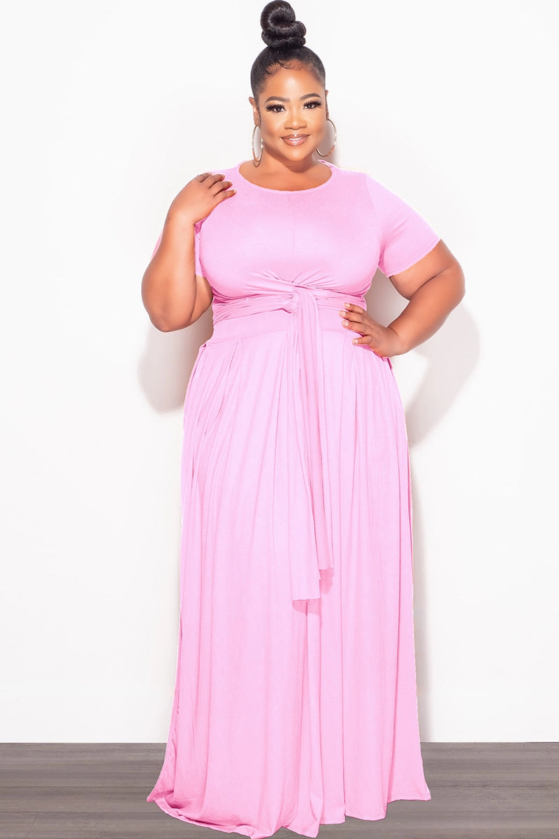 Relax Mode TearResistantPanels Final Sale Size 2pc Tie Top Maxi Skirt Set in Soft Light Pink