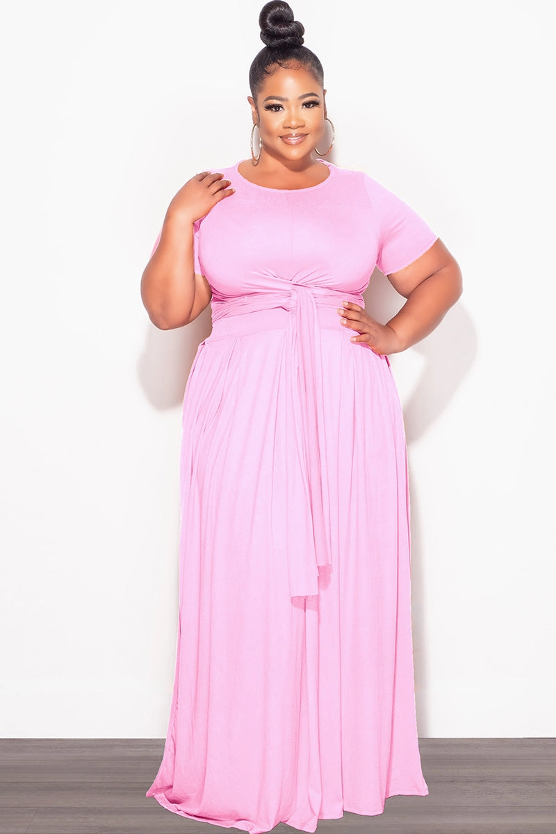 Final Sale Size 2pc Tie Top Maxi Skirt Set in Soft Light Pink AntiSlipGrip Flexible Fabric