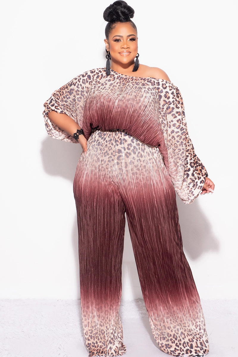 Final Size 2pc Pleated Off the Shoulder ColorBlock Top and Pants Set in Animal Print and Brown Durable Comfort Reinforced Stress Points