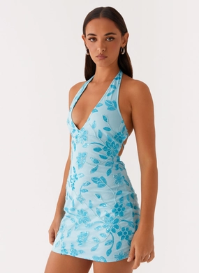 Family Warm Japan Cool Merida Halterneck Beaded Mini Dress - Blue