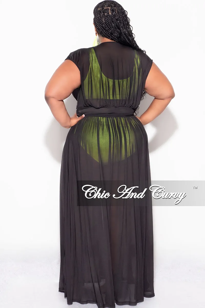 Final Sale Plus Size Goddess Cover Up / Duster in Black Chiffon Stretch Panels Anti Static Finish