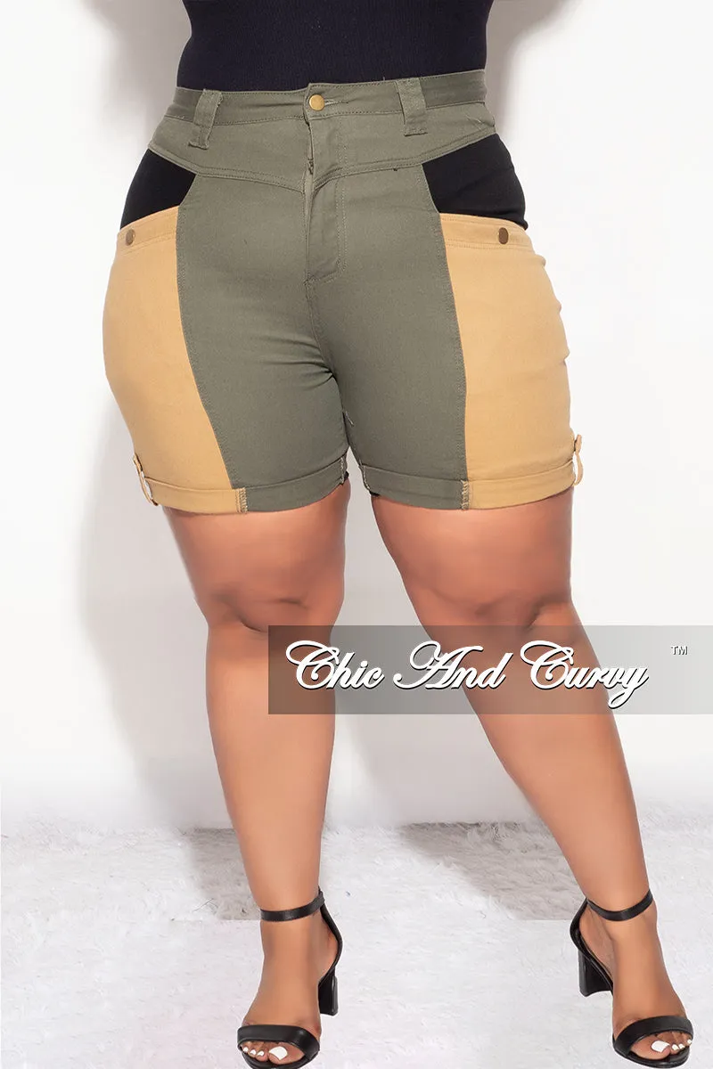 Final Sale Plus Size Bermuda Shorts in Color Blocked Earth Tones Flattering Design Comfort Waist