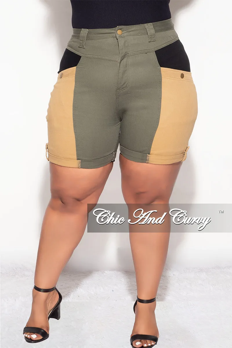 Abrasion resistant Comfort Style Final Sale Plus Size Bermuda Shorts in Color Blocked Earth Tones