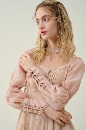 SustainableManufacturing Adjustable Closure Sakura 21 | Lace-up maxi linen dress