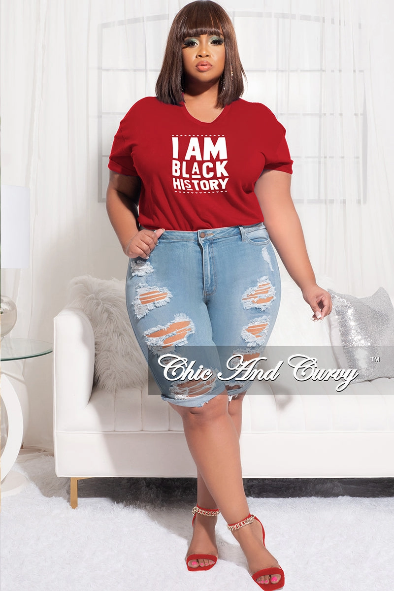 FlameRetardantTreatment Final Sale Plus Size Short Sleeve Crew Neck I Am Black History T-Shirt in Red