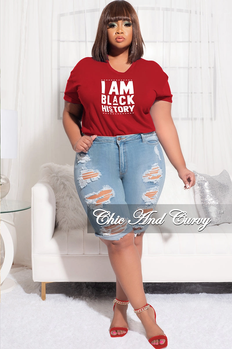 Simple and Cozy Reinforced Stress Points Final Sale Plus Size Short Sleeve Crew Neck I Am Black History T-Shirt in Red