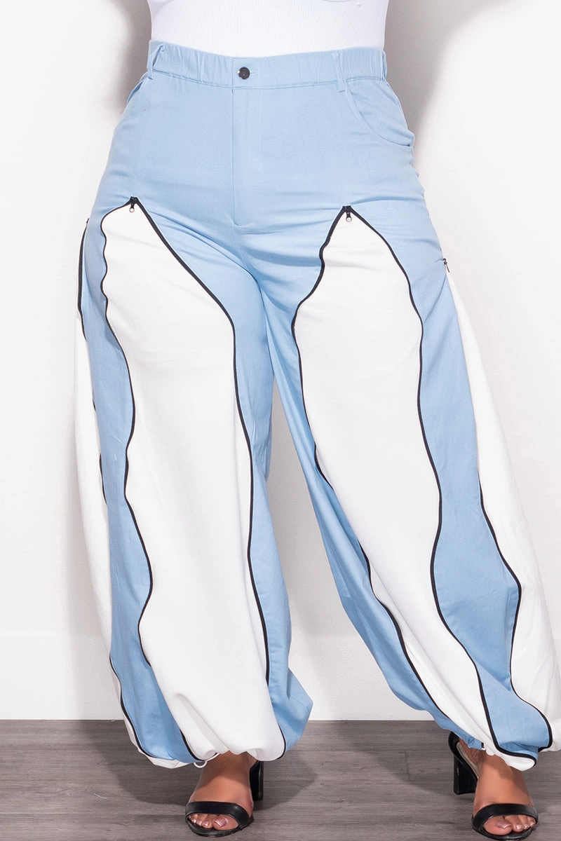 Final Sale Plus Size Color Block Pants in Denim and White Light Shape Comfort Focused