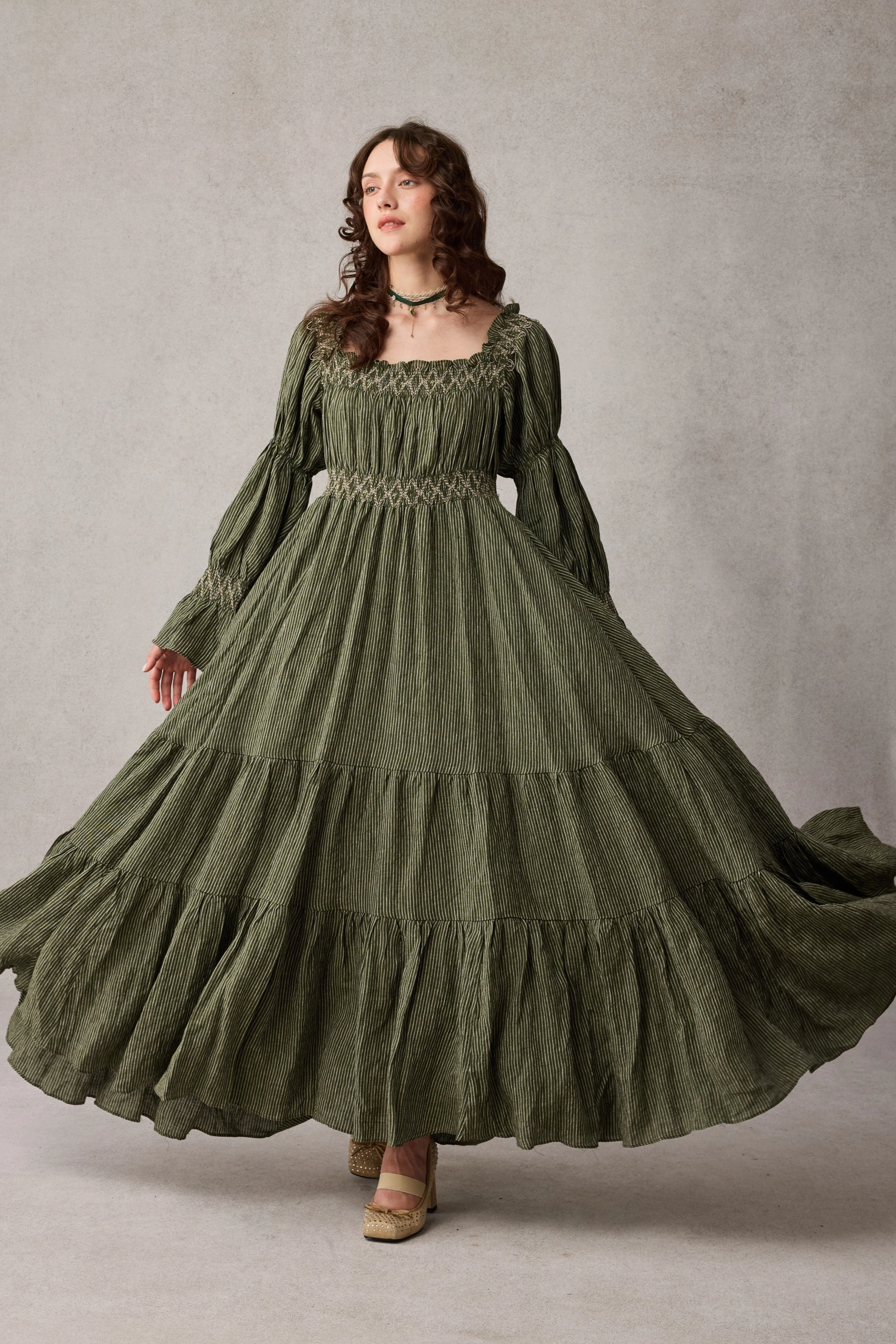 Light Fit Comfortable Layers Cloud 21 | smocking embroidery linen dress