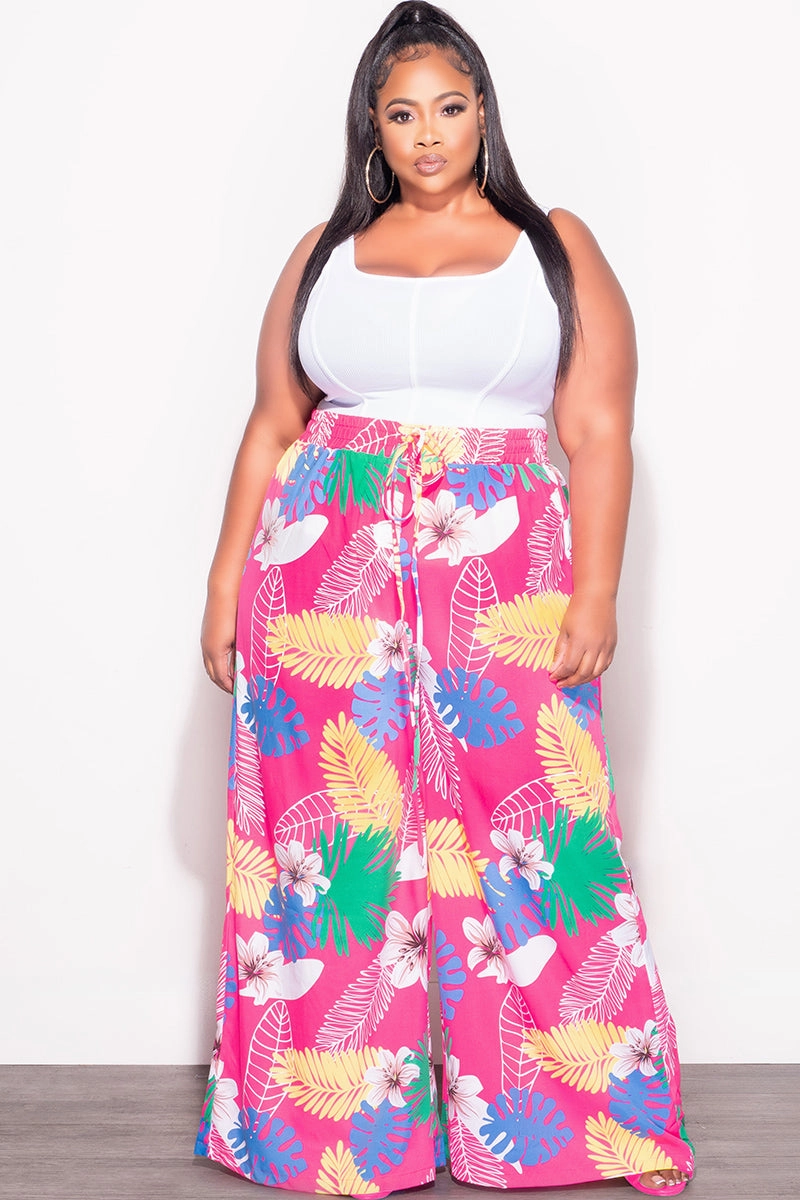 Sport Performance Final Sale Plus Size Pants in Pink Multi Color Leaf Print