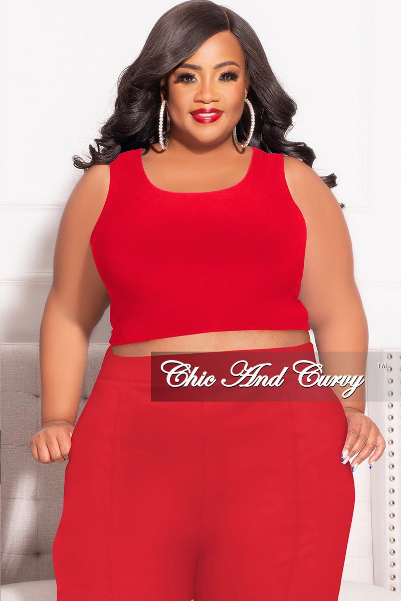 Casual Comfort Wear Final Sale Plus Size Sleeveless Crop Top in Red (Top Only)