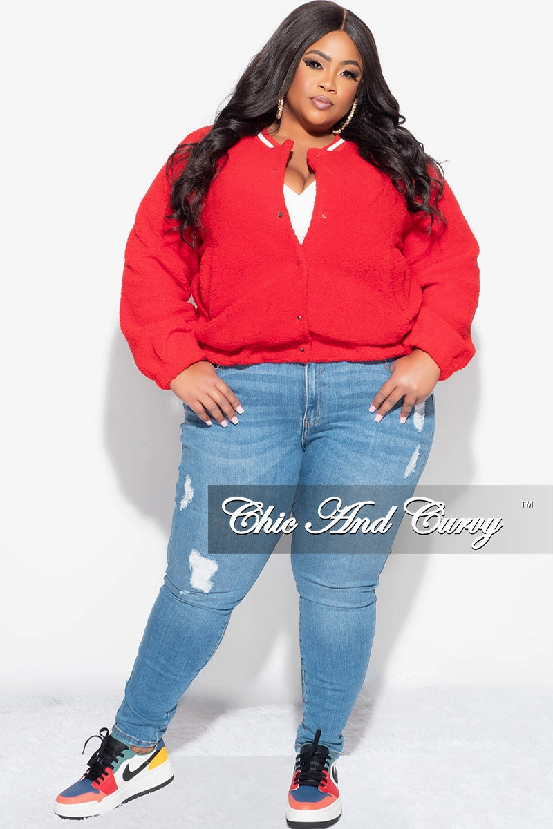 Versatile Comfort Final Sale Plus Size Teddy Bear Varsity Jacket in Red