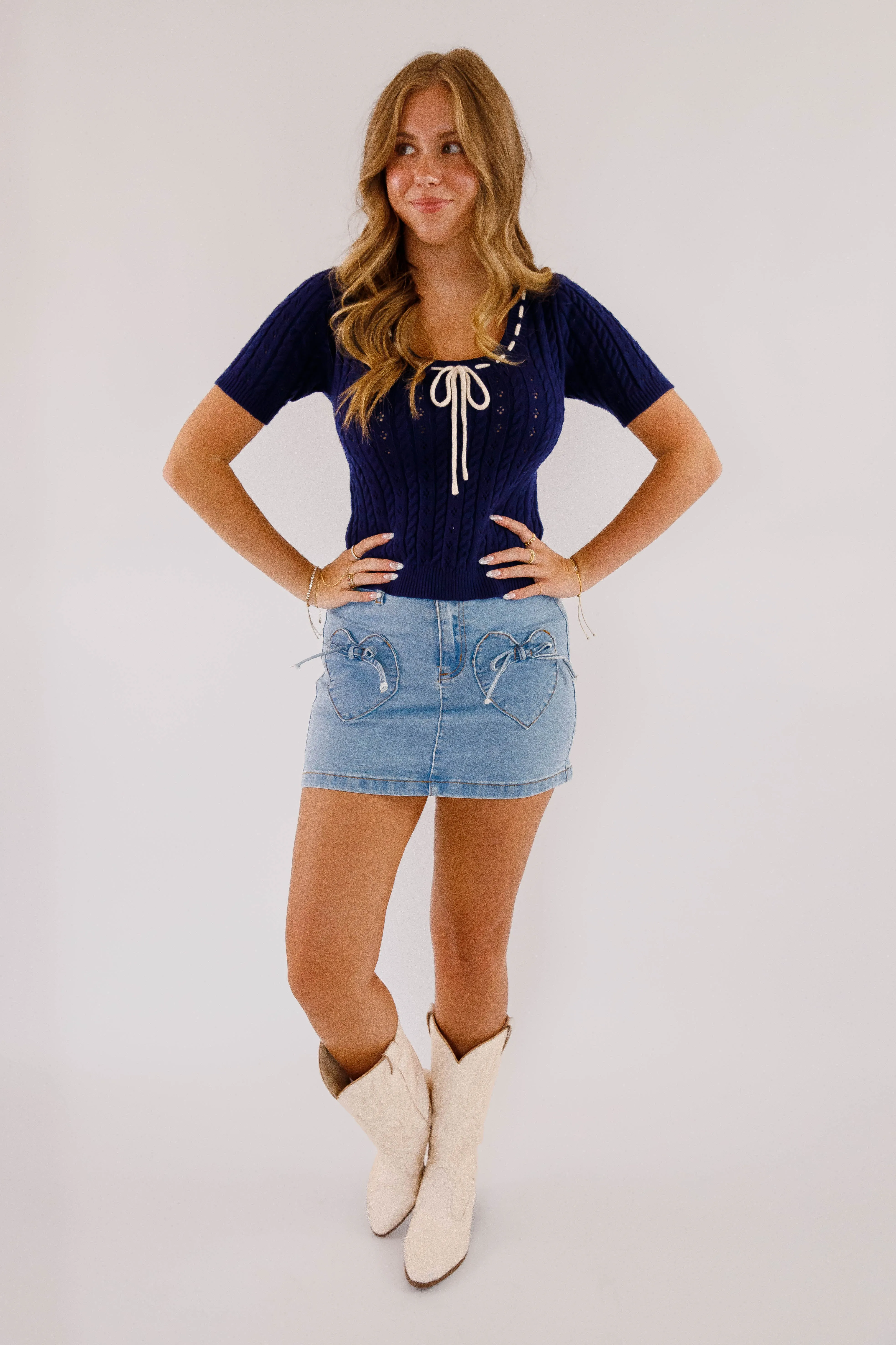 Meet Me Again Denim Mini Skirt Slim Profile Cozy Stretch Fit