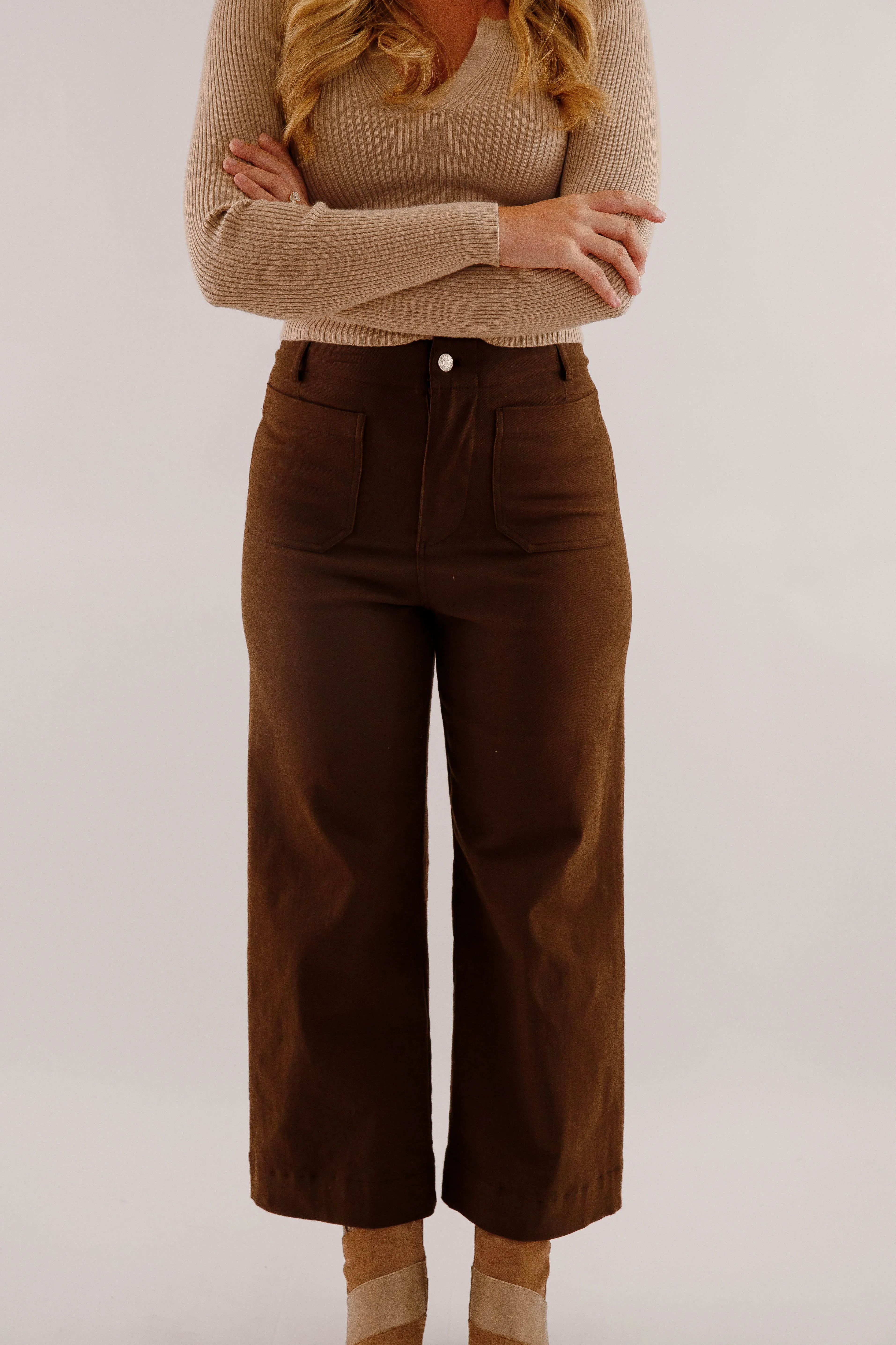 Taking A Pause Denim-Brown Stretchable Smooth Texture