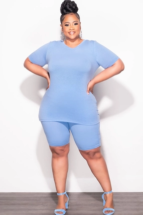 Final Sale Plus Size Top and Short Set in Baby Blue Street Inspired