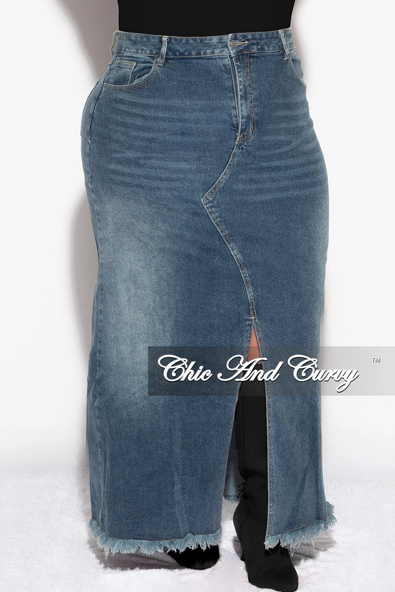Heat Dissipating Final Sale Plus Size Maxi Skirt with Front Slit in Denim