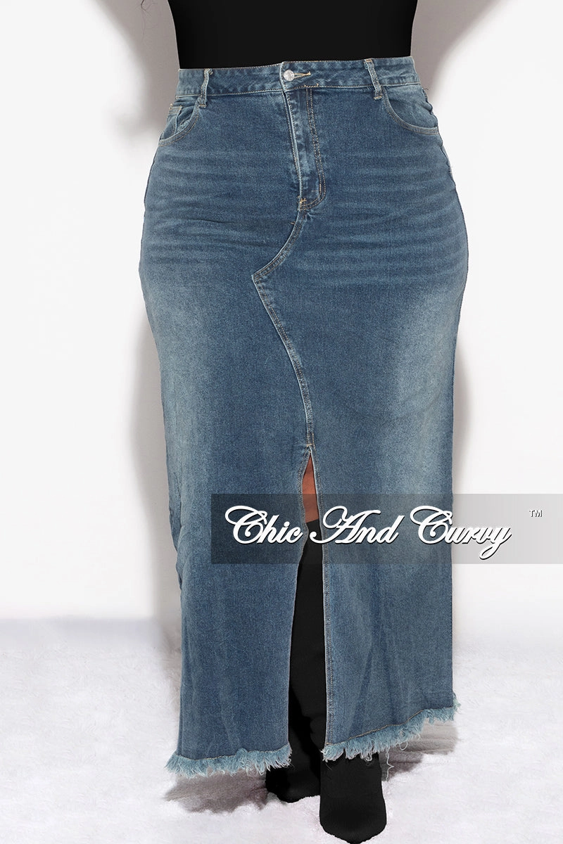Comfy Texture Final Sale Plus Size Maxi Skirt with Front Slit in Denim