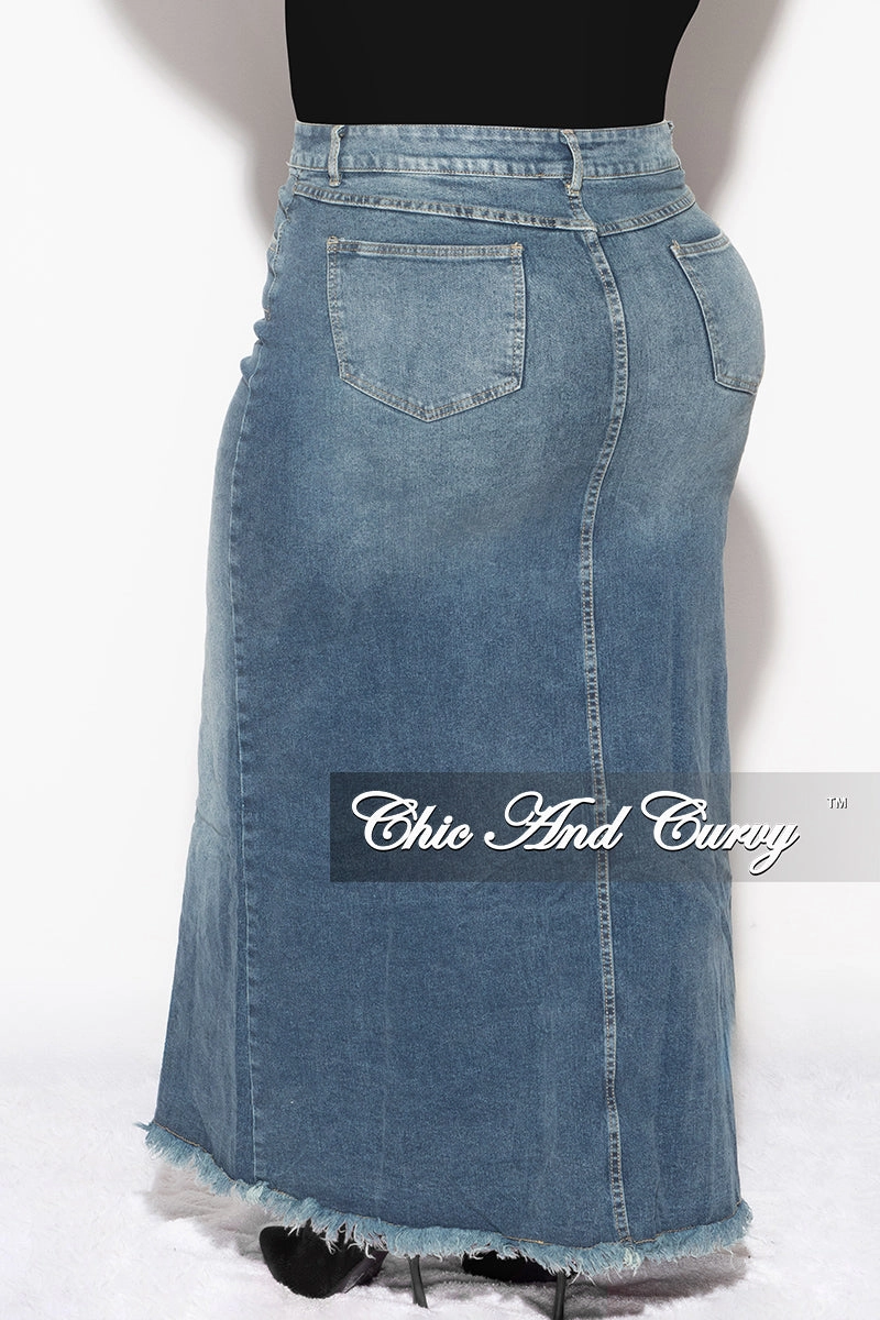Flexible Wear Final Sale Plus Size Maxi Skirt with Front Slit in Denim