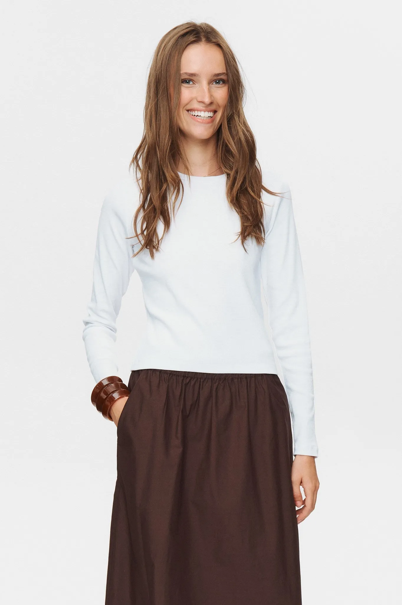 NURILEY LS CROPPED TEE - Bright White OdorResistantTreatment