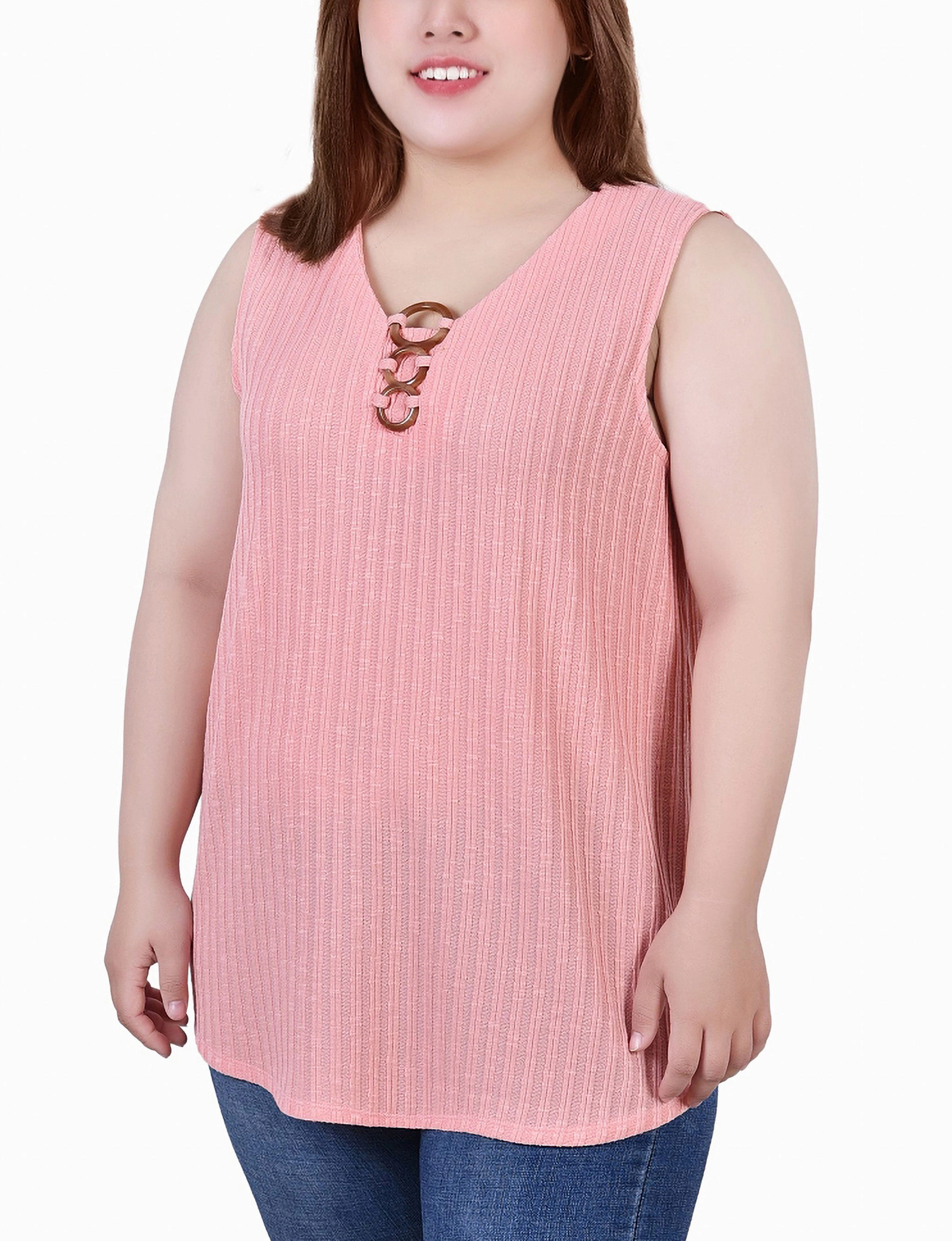 MultiPanel Design Plus Size Sleeveless Ribbed Top With Triple Rings
