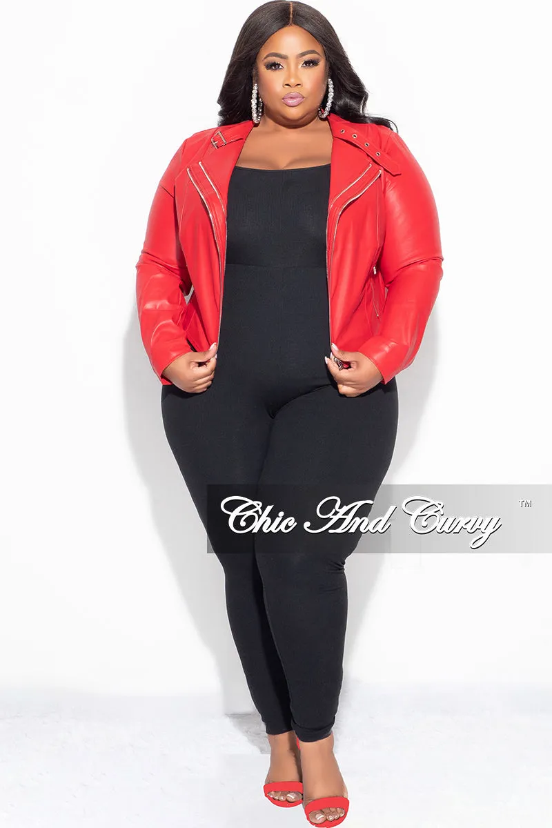 Light wash MultiPocket Final Sale Plus Size Biker Jacket - Red