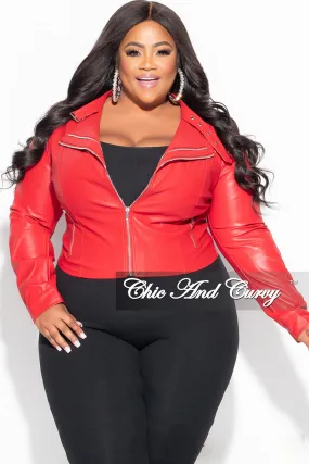 Soft Material luxe feel Final Sale Plus Size Biker Jacket - Red