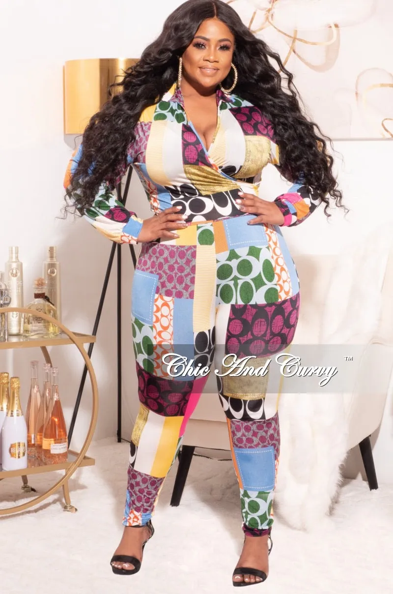 ReinforcedSeams Final Sale Plus Size 2pc Set Multi-Colorblock Print Tie Top & Pants