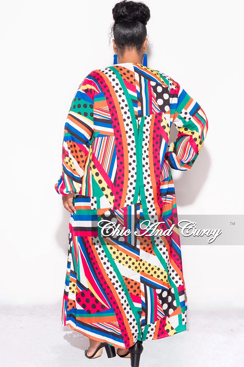 Final Sale Plus Size Polka Dot Caftan in Multi Color Stripe Print Comfortable Fabric Stretch Movement